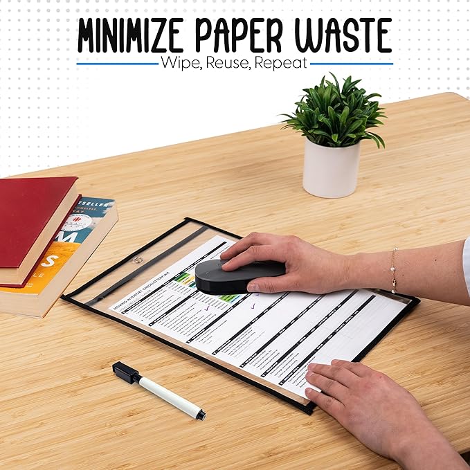 Essex Wares - 20 Pack, Black, Job Ticket Holders, 10" Wide x 13.5" Tall - Clear Plastic Shop Ticket Holders - Easy to Use, Reusable & Easy Erase Plastic Invoice Holders, Water-Resistant & Durable