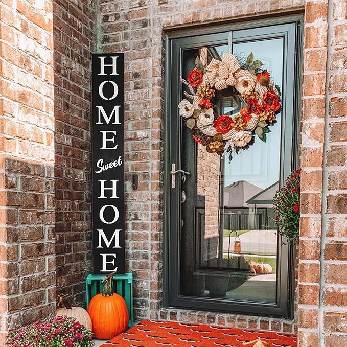 Home Sweet Home Sign for Front Door, Wood Rustic Front Porch Décor, Farmhouse Porch Sign Decorations, Outdoor Signs for Porch, Indoor Outdoor Decorations, Vertical 6ft (Black)