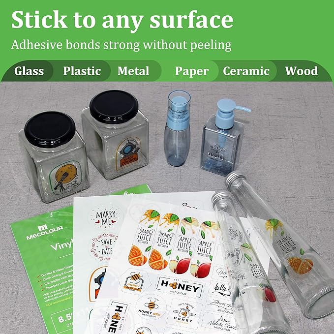 MECOLOUR Clear Sticker Paper for Inkjet Printer -95% Transparent 8.5x11 Inch Vivid Colors, Tear Resistant -20 Sheets