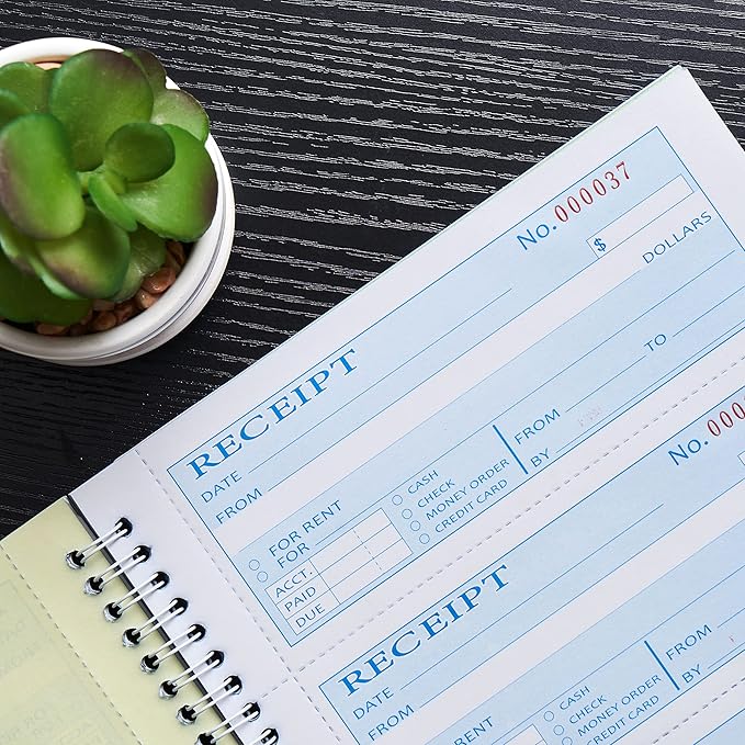 Single Book,Money Rent Receipt Book,7.9x11.22 Inches,2 Part Carbonless,Cash Receipt Book,200 Sets per Book,4 Receipts per Page