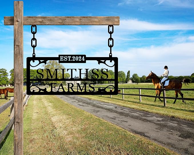 Personalized Hanging Metal Farm Signs, Personalized Outdoor Ranch Sign, Outdoor Farm Signs,Personalized Last Name Metal Sign,Custom Large Metal Farmhouse Farm Sign,Family Name Sign