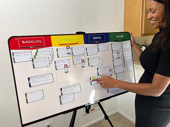 pmxboard Full Magnetic Agile Board Kit. Kanban Board, Scrum Board, Dry Erase Project Management Toolset. Includes Scrum Cards and kanban Cards Set. Project Planning Board for Agile Project Management