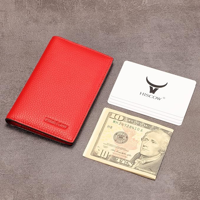 Slim Leather Credit Card Holder for Men & Women 8cc, Italian Calfskin (Pebbled Red)