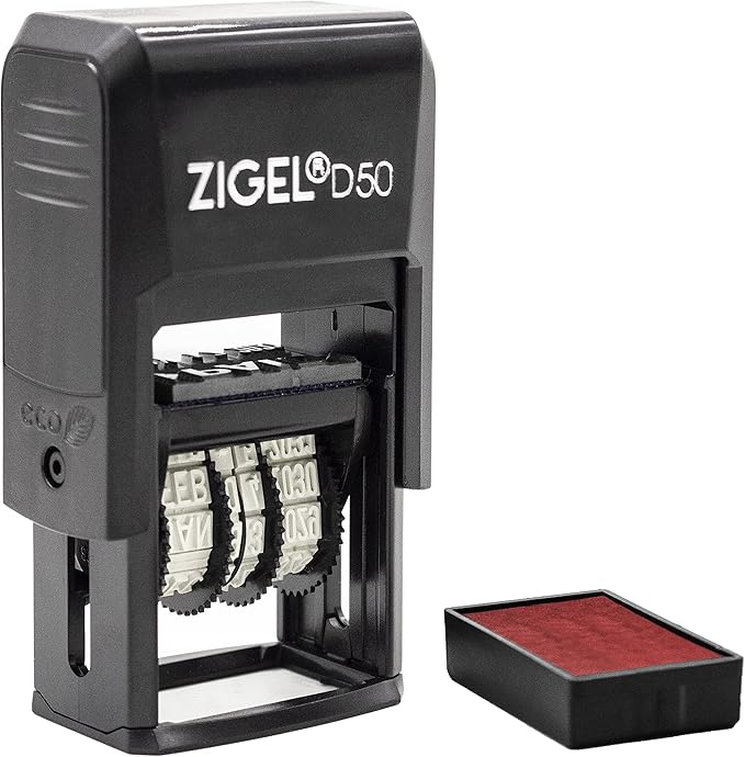 ZIGEL D50 Date Stamp with Completed - Self Inking Date Stamp - Red