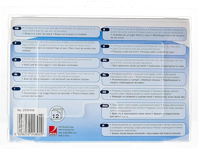 Rexel Shredder Oil Sheets, Pack of 12, A5 Size, Shredder Maintenance, 2101948,Blue