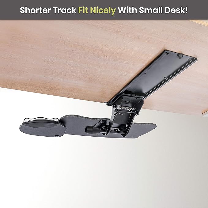 FERSGO Under Desk Keyboard Tray, 20" x 11" Tray, 17.75" Track, One Knob Control, Undermount Sliding Computer Keyboard and Mouse Tray with Wrist Rest, Swivels 360° with Adjustable Height and ±15° Tilt