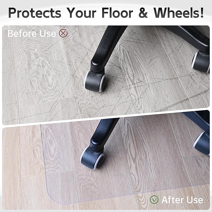 HOMEK Office Chair Mat for Hardwood Floor, 60" x 40" Clear Computer/Desk Chair Mat for Hard Floor, Thicker, Easy Glide, Non-Slip, Protects Hard Surfaces from Scratches, Ideal for Home or Office