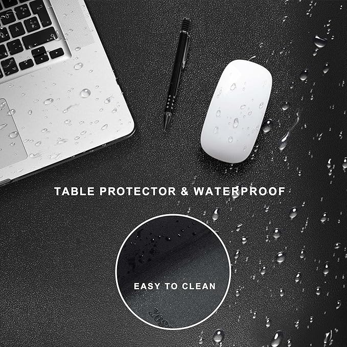 ZORESYN Leather Desk Mat 43.3 x 27.6 Inch (Black) for Office & Home - Extended Widen Mouse Pad, Waterproof Faux Leather Desk Pas with Non-Slip Base