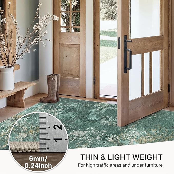 GENIMO Washable Rugs 8x10 Area Rugs for Living Room Bedroom, Modern Lightweight Rug Ultra Soft Indoor Area Rugs 8x10 for Dining Room, Low Pile Carpet with Non Slip Backing, Turquoise