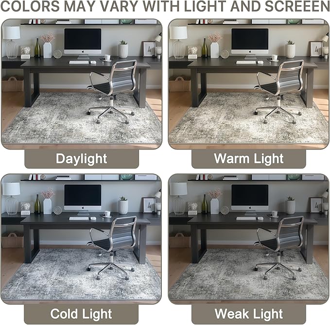 Office Chair Mat for Hardwood Tile Floor, Abstract 48"X 60" Desk Mats for Office Chair on Rolling Chairs Carpet, Desk Anti-Slip 1/5" Thick Rug for Computer Chair, Thin Low-Pile Floor Mat, Slate