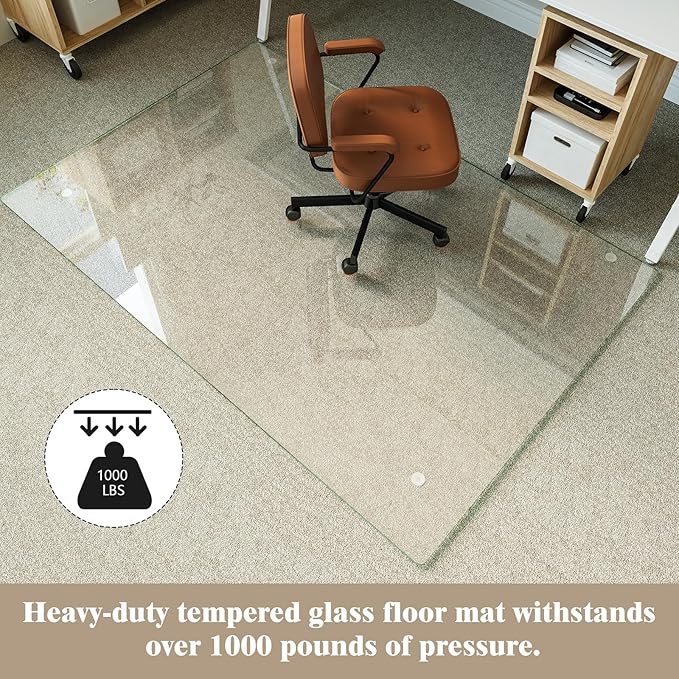 Koonmi Tempered Glass Chair Mat for Hardwood Floors & Carpets, 40" x 60“ Transparent Heavy Duty Office Floor Protector with Noise-Free Gliding Shatterproof for Home Office Desk