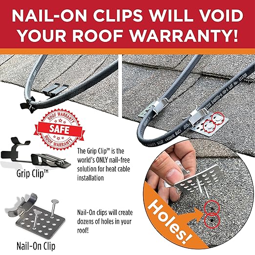 Grip Clip Roof Clips, Safe for Heat Tape, Electric Cable & Roof Heat Cable Installation, Prevents Roof Damage, Easy Nail-Free Outdoor Cable Clips, Your Ultimate Cable Clip (.325-5 Pack)