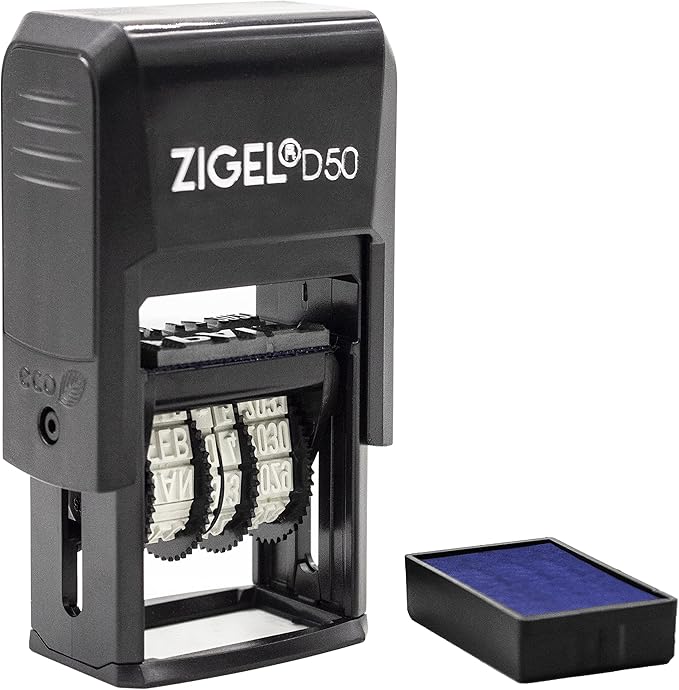 ZIGEL D50 Date Stamp with Entered - Self Inking Date Stamp - Blue