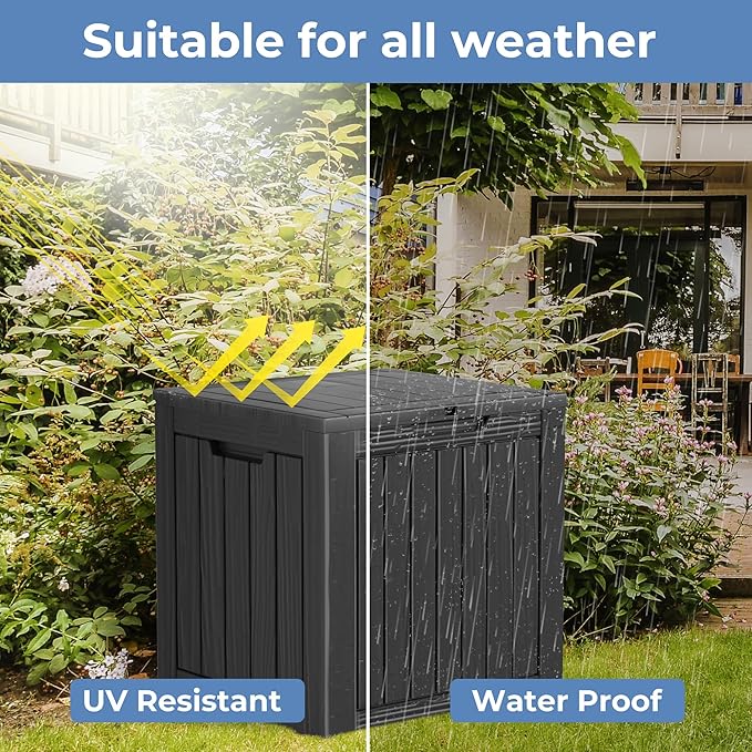 Decksplore 35 Gallon Outdoor Storage Box Waterproof Lockable Resin Deck Box Large, Patio Storage Bin for Pool Accessories Cushion Furniture, Garden Tools, UV-Resistant Outside Delivery Black