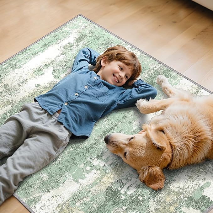 Office Chair Mat for Hardwood Tile Floor, Abstract 48"X 72" Desk Mats for Office Chair on Rolling Chairs Carpet, Desk Anti-Slip 1/5" Thick Rug for Computer Chair, Thin Low-Pile Floor Mat, Green