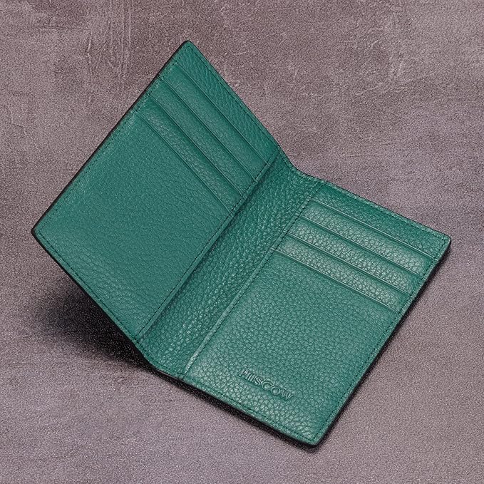 Slim Leather Credit Card Holder for Men & Women 8cc, Italian Calfskin (Pebbled Green)