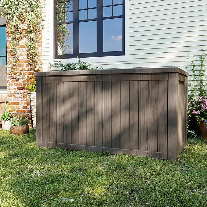 Yardgrace 200 Gallon Outdoor Storage Box Waterproof, Resin Deck Boxes with Lockable Lid & UV-Resistant for Patio, Pool, Garden Furniture Cushions & Accessories, Coffee