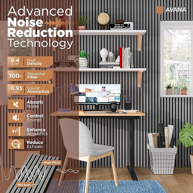 Avana Modern Acoustic Wood Wall Panels – 94.4 X 12.59 Inch Gray Oak Acoustic Panels 1 PC – Wall Panels For Interior Wall Decor For Homes, Offices, Studios – Sturdy And Durable Wood Panels For Wall