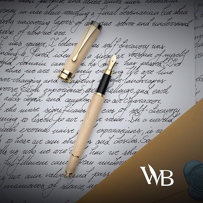 Wordsworth & Black Calligraphy Pen Gift Set, Includes Ink Bottle, 6 Ink Cartridges, Ink Refill Converter, 6 Replacement Nibs, Luxury Bamboo, Journaling, Smooth Writing Pens [Maple Wood]