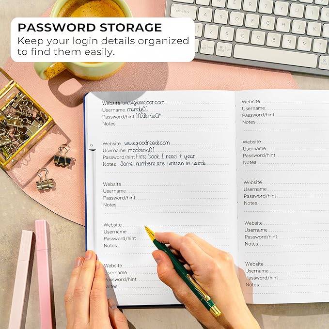 Clever Fox Password Book with alphabetical tabs. Internet Address Organizer Logbook. Large Password Keeper for Website Logins (Royal Blue)
