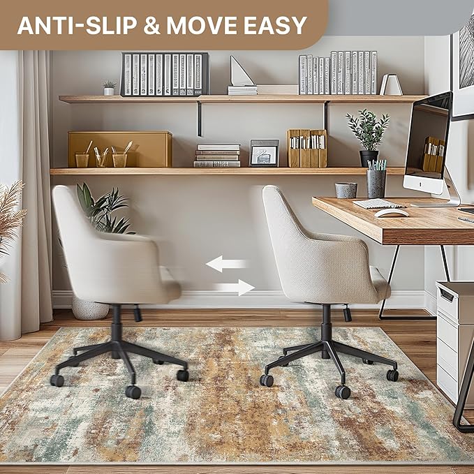Office Chair Mat for Hardwood Tile Floor, Abstract 48"X 60" Desk Mats for Office Chair on Rolling Chairs Carpet, Desk Anti-Slip 1/5" Thick Rug for Computer Chair, Thin Low-Pile Floor Mat, Orange Sage
