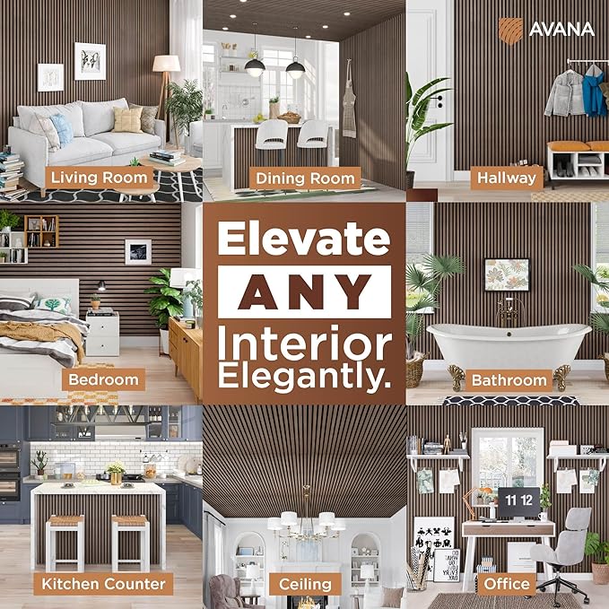 Avana Acoustic Wood Wall Panels – 47.2 X 12.6 Inch Walnut Acoustic Panels 2 PCs – Wall Panels For Interior Wall Decor for Homes, Offices, Studios – Modern Sturdy And Durable Wood Panels For Wall