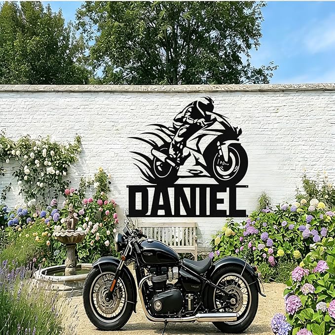 Custom Motorcycle Metal Signs Personalized Dirt Biker Name Sign Custom Garage Decor Motorbikes Wall Art Decor Motorcycle Sign Men Room Decorate Gifts for Men Husband Rider