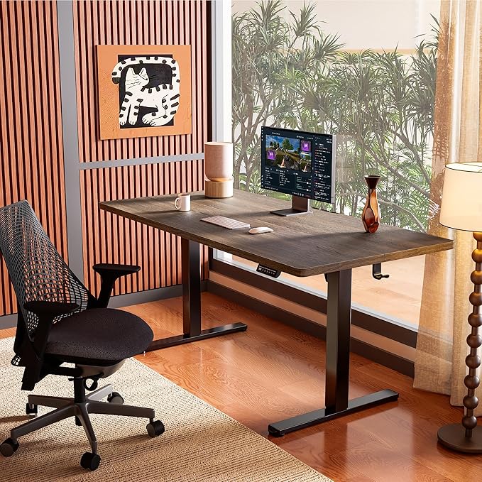 ErGear Height Adjustable Electric Standing Desk, 31.5 x 18.9 Inches Sit Stand up Desk, Memory Computer Home Office Desk with Two-Piece Desktop (Espresso)