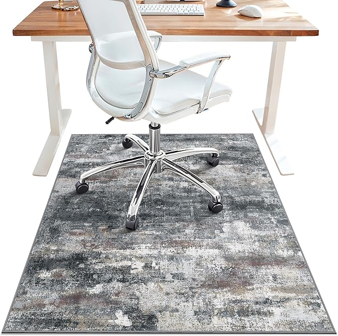 Office Chair Mat for Hardwood Tile Floor, Abstract 48"X 60" Desk Mats for Office Chair on Rolling Chairs Carpet, Desk Anti-Slip 1/5" Thick Rug for Computer Chair, Thin Low-Pile Floor Mat, Dark Gray