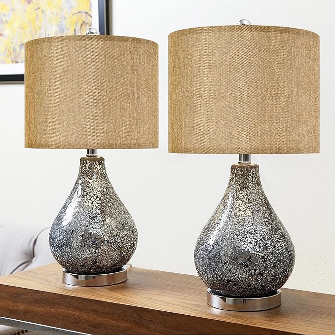 GO&SO Set of 2 Brown Medium Drum Lamp Shades 13" Top x 13" Bottom x 10" High (Spider) Farmhouse Lampshades for Table Lamp & Bedside Lamp - Handcrafted
