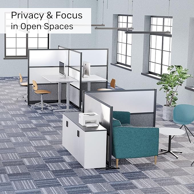 Workflow Modular Wall | Room Divider with Whiteboard, Sound-Dampening, & Frosted Acrylic Panels | Expandable Office Partition for Privacy & Productivity (70" x 48")