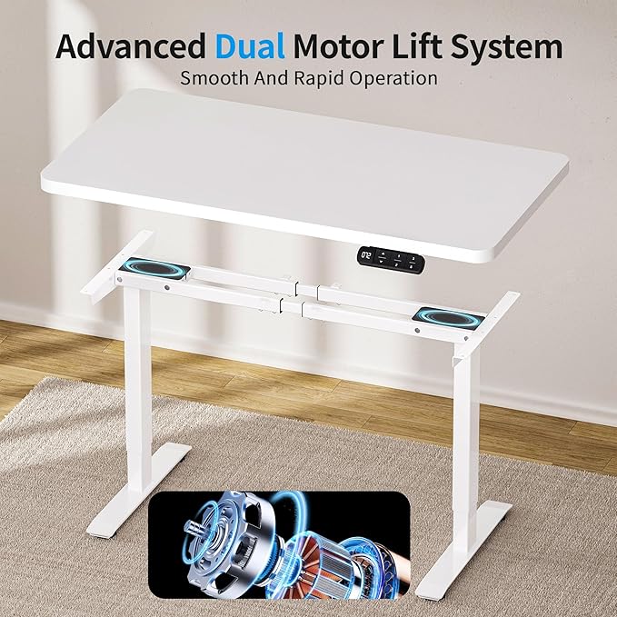 BIZUM Dual Motor Electric Standing Desk Frame with Memory Controller, Computer Memory Desk Adjustable Table Legs Up to 47.2" for Home Office, Glossy White
