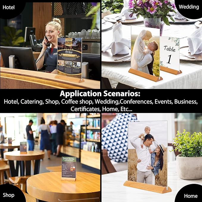 TONICE® 3 Pack 8.5X11 Acrylic Sign Holder T Shape Clear Acrylic Double Sided Frames with Wood Base Table Menu Display Stand Flyer Display (Optional 8.5x11/5x7 Inch L/T Shape)