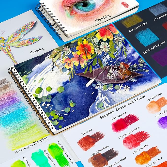 KALOUR Premium Watercolor Pencils, Set of 120 Colors,with Water Brush Pen,Portable Nylon Case,Numbered and Lightfastness,Water-soluble Colored Pencils for Adult Coloring,Water Color for Beginner Kids