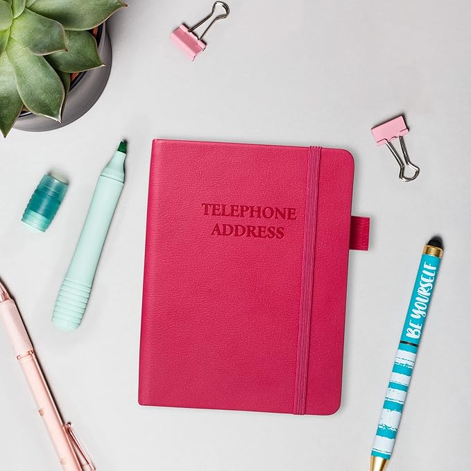Legend Planner Address Book with Alphabetical Tabs – Mini Telephone Contacts Book for Phone Numbers, Addresses, Passwords, Small (Hot Pink)