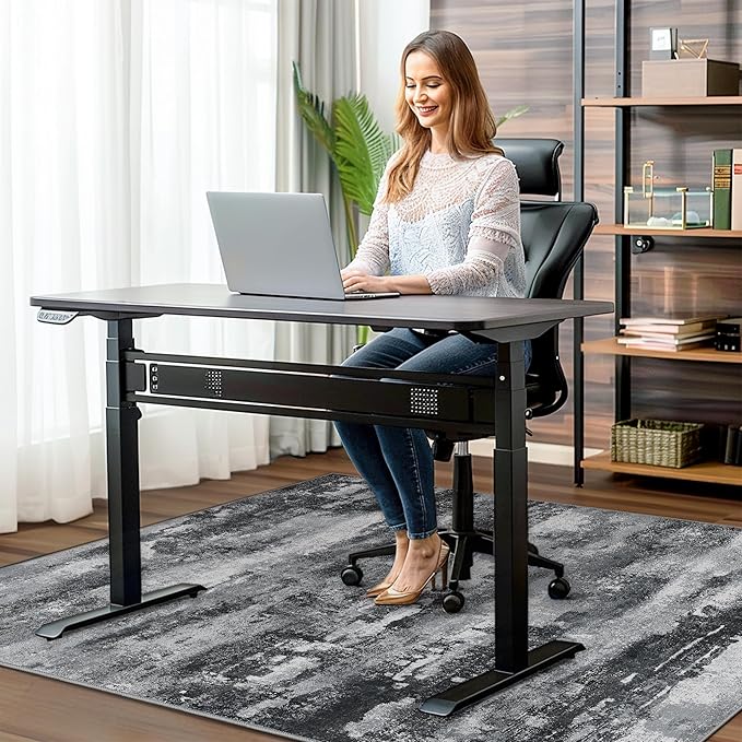 Office Chair Mat for Hardwood Tile Floor, Abstract 36"X 48" Desk Mats for Office Chair on Rolling Chairs Carpet, Desk Anti-Slip 1/5" Thick Rug for Computer Chair, Thin Low-Pile Floor Mat, Dark