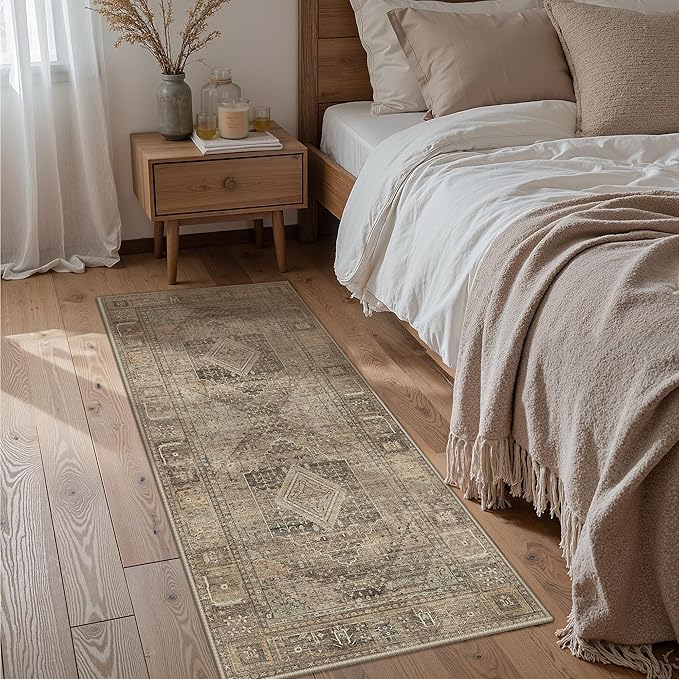 GENIMO Runner Rug 2x7 Non Slip Machine Washable Hallway Runner Vintage Rug, Low Pile Lightweight Rugs for Entryway, Hallway, Kitchen and Corridor, Chestnut Brown