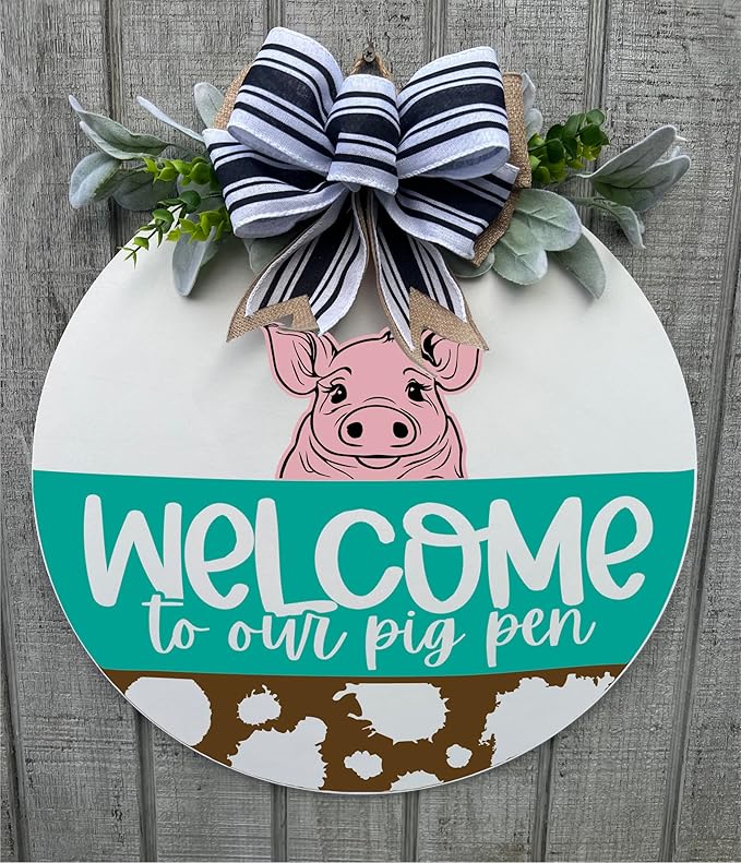 Wood front door sign Wood sign Home decor Welcome sign Sign for front door House warming gift Wedding gift (Pig Pen, 11" Width)
