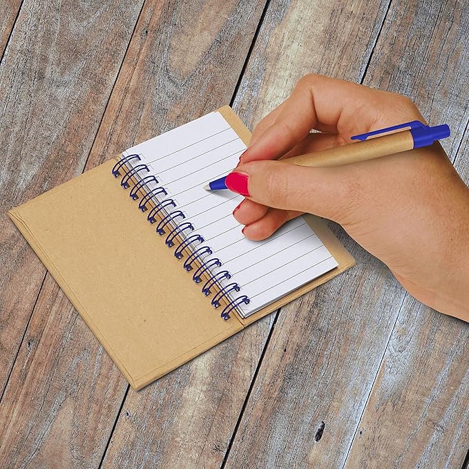 Custom Mini Spiral Notebooks with Black Ink Pens Set of 10/50/100, Personalized Bulk Pack - Perfect for School, Office, Business, Home - Blue
