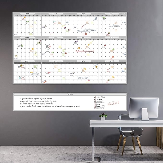 Large Dry Erase Wall Calendar - 48"x60" 2026 Undated Yearly Wall Calendar for Home, Office, School Projects - Jumbo Erasable and Reusable Laminated Yearly Planning Board