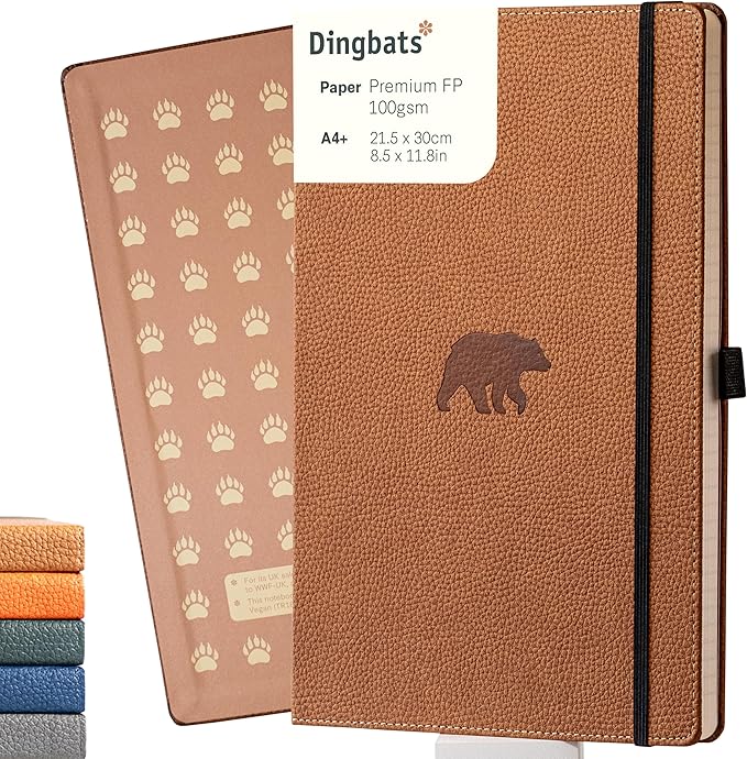 Dingbats* - Wildlife A4 Blank Notebook - Extra Large Hardcover PU Leather Journal - for Work, Travel - Pocket, Elastic Closure, Pen Holder, Bookmark
