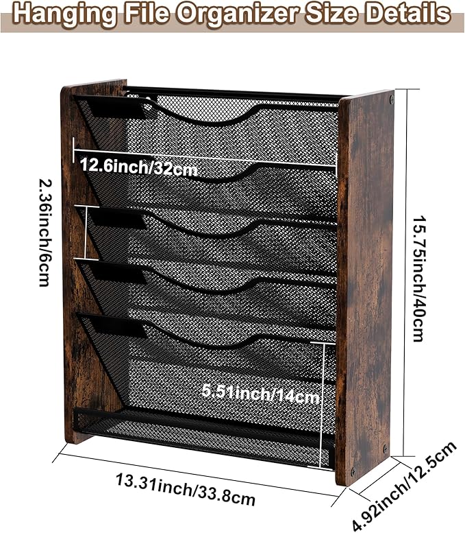 PAG-Mass Wall File Organizer,6 Tier Mesh Mail Organizer Wall Mounted,Hanging File Holder,Magazine Rack for Documents,Magazine,Literature,File,Mails,Envelopes