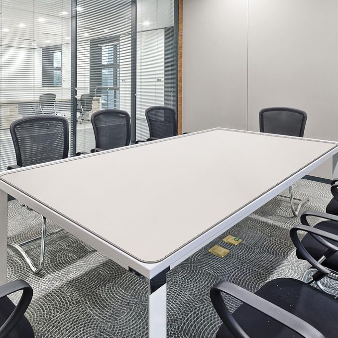 CENNBIE MAX200 78.7" x 39.4" Leather Desk Mat, Extra Large Desk Pad Blotter Protector, Extended Table Pad, Waterproof PU Leather Desk Mat on top of desks Large for Office and Home (Cream)