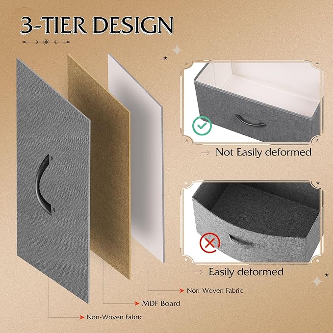 WLIVE Tall Dresser for Bedroom, Fabric Dressers Storage Tower, Dresser & Chest of Drawers Organizer Unit with 11 Drawers, Storage Cabinet, Hallway, Closets, Steel Frame, Wood Top, Dark Grey