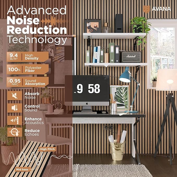 Avana Acoustic Wood Wall Panels – 94.4 X 12.6 Inch White Oak Acoustic Panels 4 PCs – Wall Panels For Interior Wall Decor For Homes, Offices, Studios – Sturdy And Durable Wood Panels For Wall