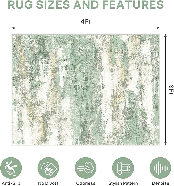 Office Chair Mat for Hardwood Tile Floor, Abstract 36"X 48" Desk Mats for Office Chair on Rolling Chairs Carpet, Desk Anti-Slip 1/5" Thick Rug for Computer Chair, Thin Low-Pile Floor Mat, Green