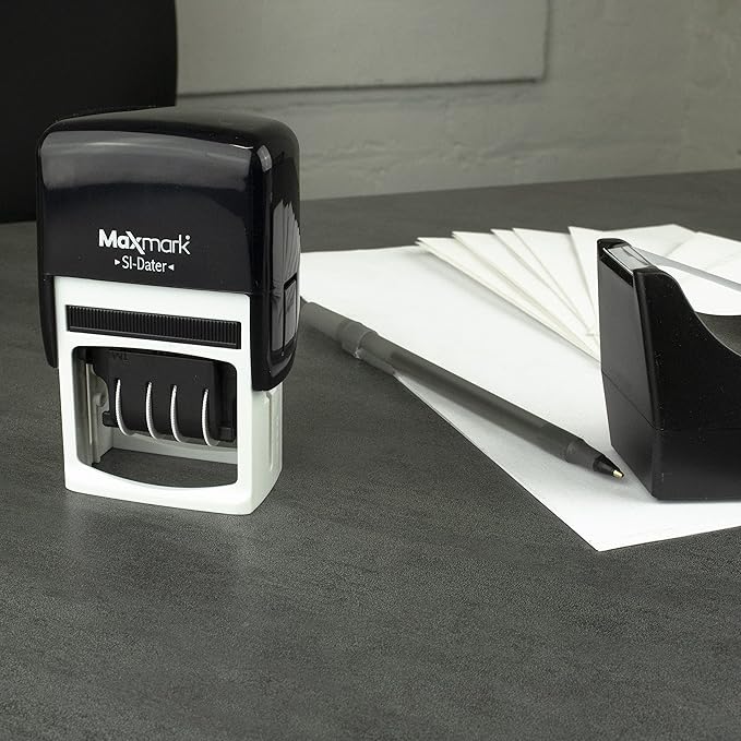 MaxMark Office Self Inking Date Stamp with Phrase Scanned - Black Ink