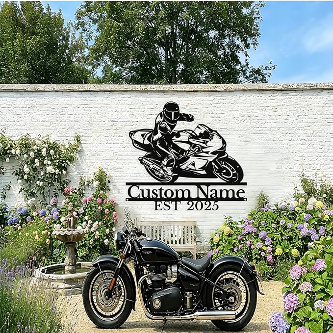 Personalized Motorcycle Metal Sign Custom Biker Name Sign Dirt Bike Wall Decor Motorcycle Home Decor Motorbikes Sign Garage Decor Gifts for Men Husband Rider