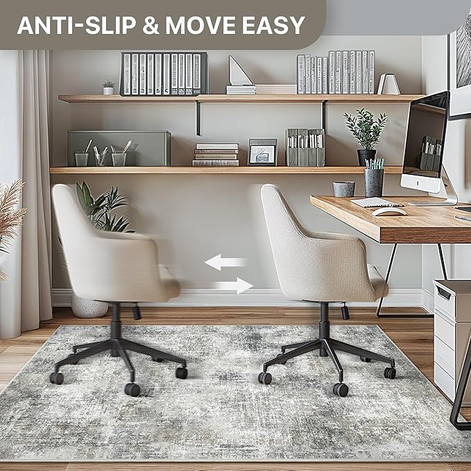Office Chair Mat for Hardwood Tile Floor, Abstract 48"X 60" Desk Mats for Office Chair on Rolling Chairs Carpet, Desk Anti-Slip 1/5" Thick Rug for Computer Chair, Thin Low-Pile Floor Mat, Slate