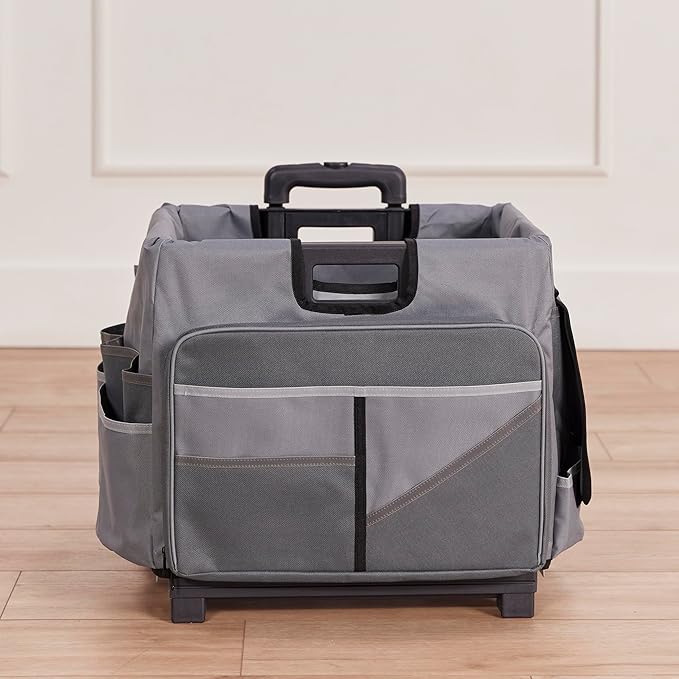 ECR4Kids Universal Rolling Cart with Canvas Organizer Bag, Mobile Storage, Dark Grey/Grey